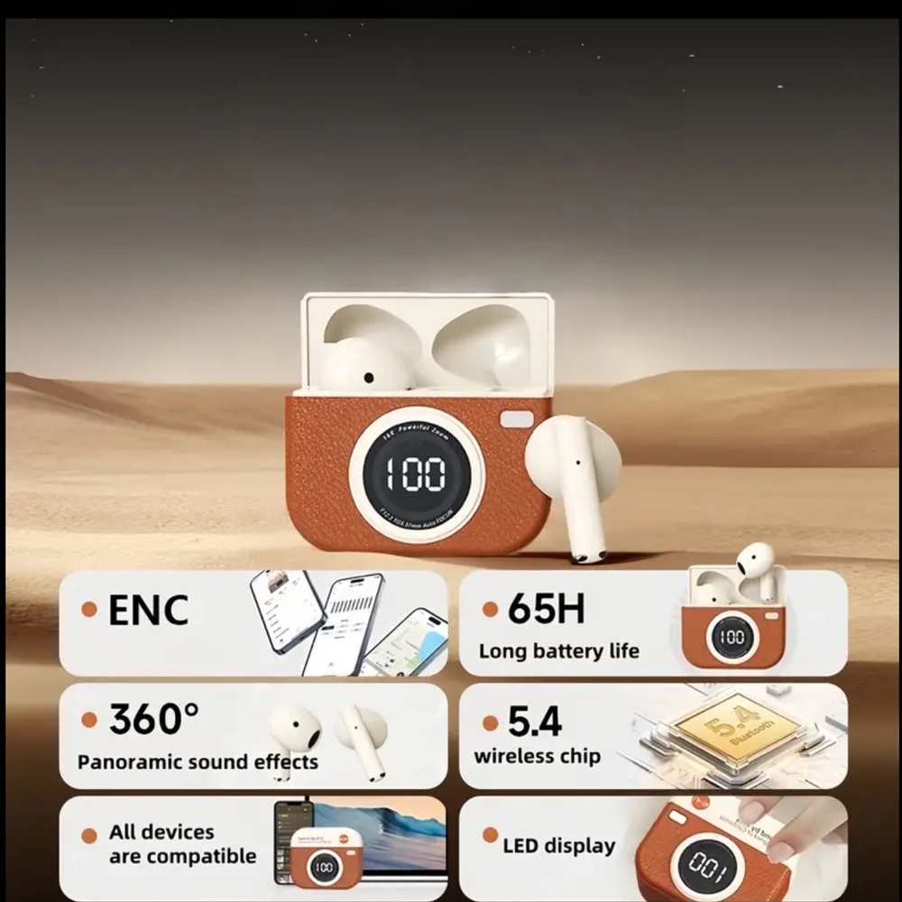 Wireless Earbuds with LED Display Charging Case Earphones BT 5.4 with Mic, Green - Picture 7 of 10